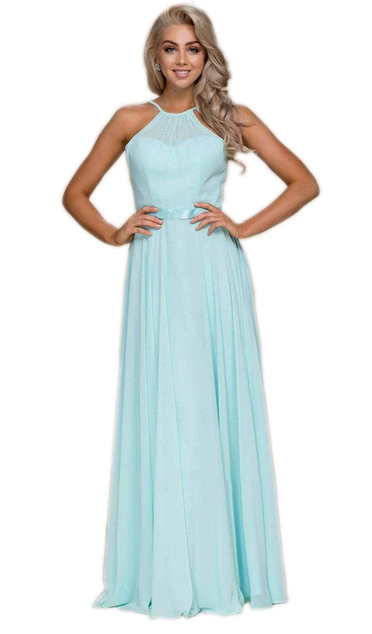 Nox Anabel - Y102 Halter Strap Lace Up Chiffon Evening Gown
