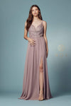 A-line V-neck Sheer Beaded Illusion Flowy Slit Applique Gathered Back Zipper Open-Back Mesh Natural Waistline Floor Length General Print Plunging Neck Sweetheart Sleeveless Prom Dress