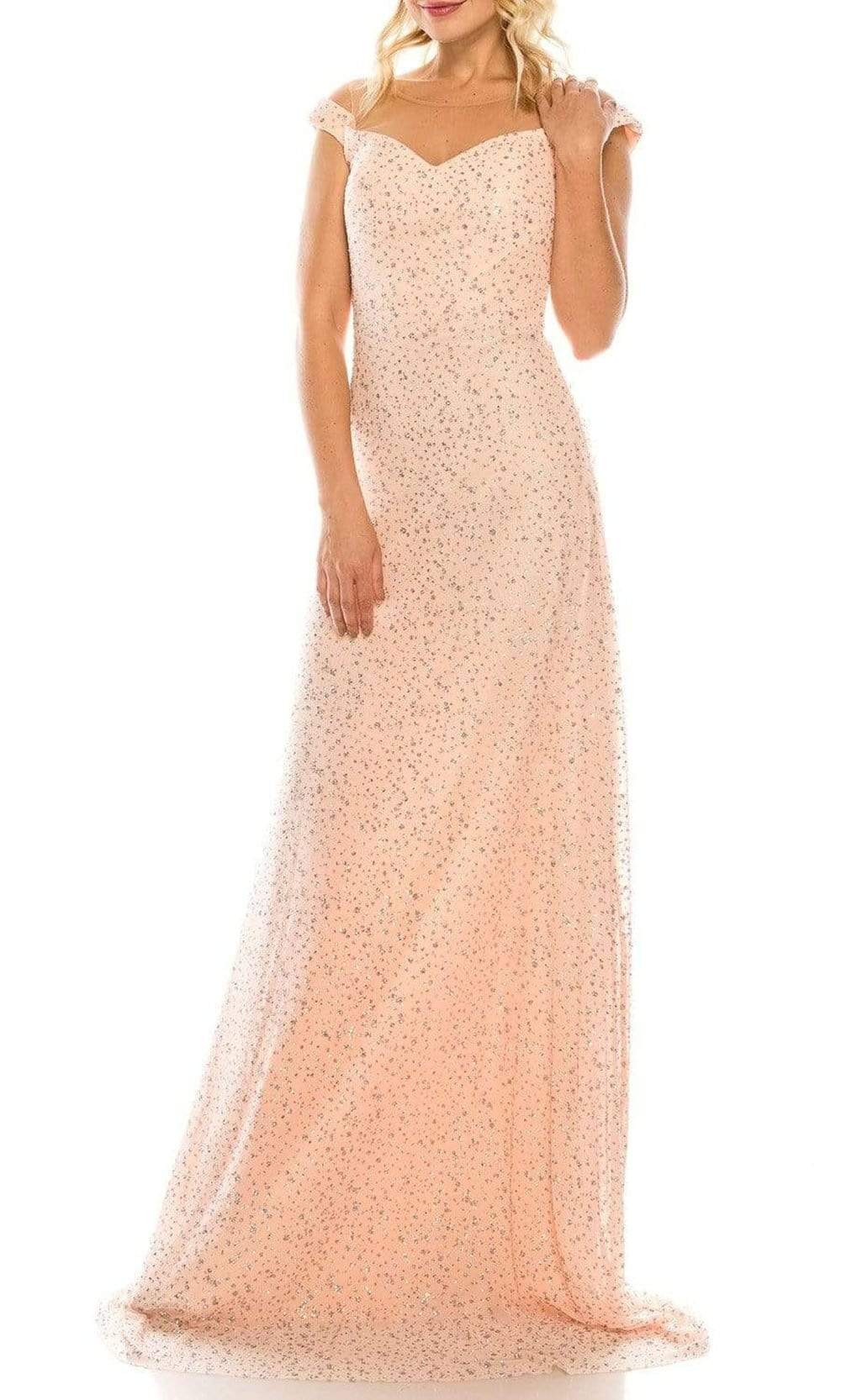 Odrella - 4757 Illusion Off Shoulder Glitter Mesh A-Line Gown
