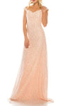 A-line Sweetheart Natural Waistline Cap Sleeves Off the Shoulder Floor Length Short Polyester Mesh Fitted Illusion Sheer Glittering Beaded Hidden Side Zipper Dress with a Brush/Sweep Train