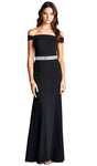 Jersey Off the Shoulder Natural Waistline Fitted Back Zipper Belted Sheath Mermaid Floor Length Above the Knee Sheath Dress/Evening Dress with a Brush/Sweep Train