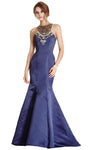 Sleeveless Open-Back Fitted Halter Natural Princess Seams Waistline Mermaid Evening Dress with a Brush/Sweep Train