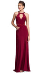 Sophisticated Halter Natural Waistline Fitted Wrap Cutout Sleeveless Sheath Floor Length Sheath Dress/Prom Dress with a Brush/Sweep Train