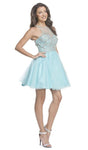 A-line Halter Sweetheart Cocktail Short Fitted Sheer Illusion Natural Waistline Sleeveless Homecoming Dress