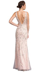 V-neck Sleeveless Natural Waistline Sheath Jeweled Back Zipper Mesh V Back Fitted Beaded Sheer Sheath Dress/Evening Dress/Prom Dress