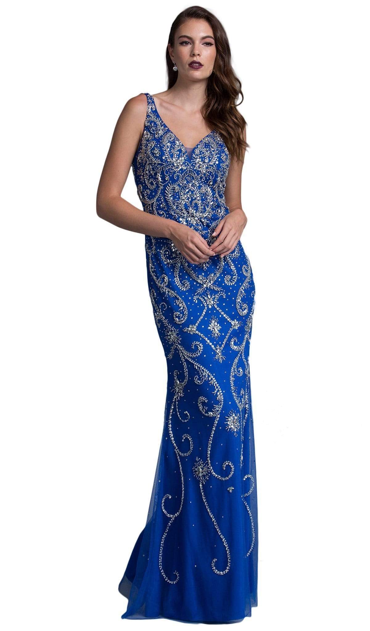 Aspeed Design - Ornate V-neck Fitted Evening Dress
