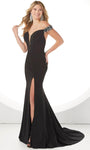 Plunging Neck Sweetheart Natural Waistline Chiffon Off the Shoulder Open-Back Beaded Slit Sheer Back Zipper Fitted Mermaid Party Dress with a Court Train