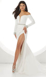 Natural Waistline Sweetheart Draped Beaded Back Zipper Fitted Slit Cutout Mermaid Long Sleeves Dress with a Court Train