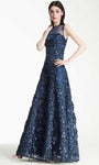 A-line Floral Print Floor Length Illusion Semi Sheer Back Zipper Sleeveless Jeweled Neck Empire Waistline Prom Dress