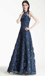A-line Semi Sheer Illusion Back Zipper Jeweled Neck Floral Print Empire Waistline Sleeveless Floor Length Prom Dress