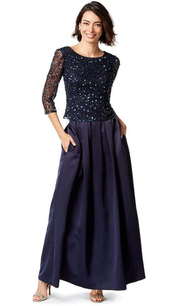 Patra Sequined Bateau Neck Dress P1689 Special Occasion Dress 6 Navy