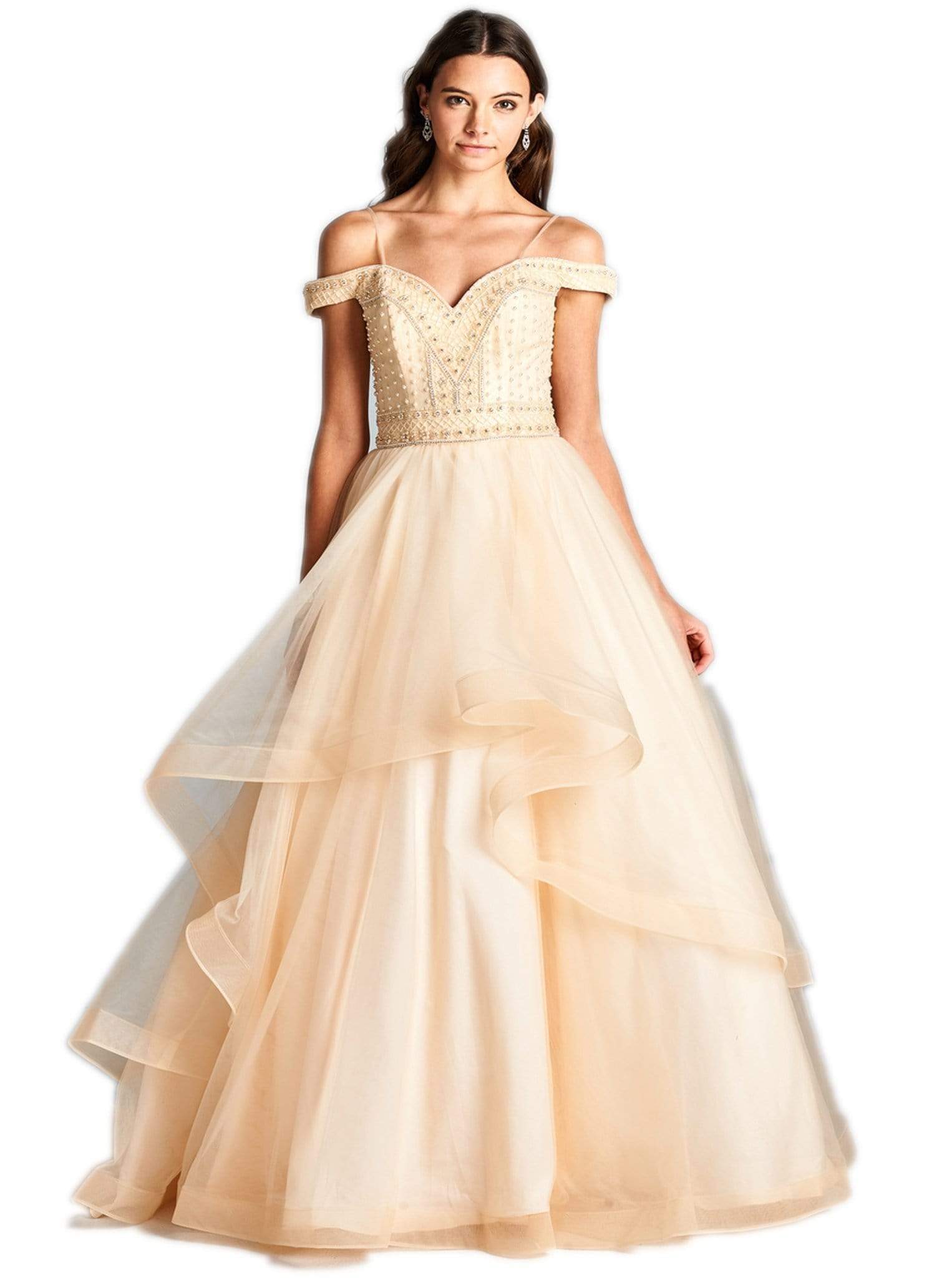 Aspeed Design - Pearl Beaded Off-Shoulder Evening Ballgown
