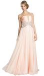 A-line Strapless Sleeveless Floor Length Beaded Pleated Ruched Sheer Empire Waistline Plunging Neck Sweetheart Prom Dress