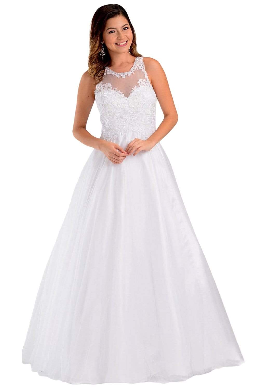 Poly USA - 7490 Embroidered Halter Tulle A-line Gown
