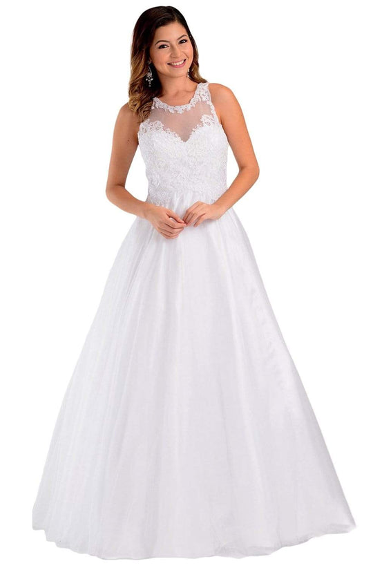 Halter A-line Wedding Lace Applique Sleeveless Twill Ladies Bridal Gown  (Color : White, US Size : 14W)