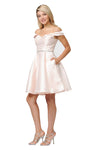 A-line Off the Shoulder Cocktail Short Back Zipper Belted Wrap Fitted Natural Waistline Homecoming Dress/Prom Dress