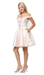 A-line Back Zipper Wrap Belted Fitted Off the Shoulder Cocktail Short Natural Waistline Homecoming Dress/Prom Dress