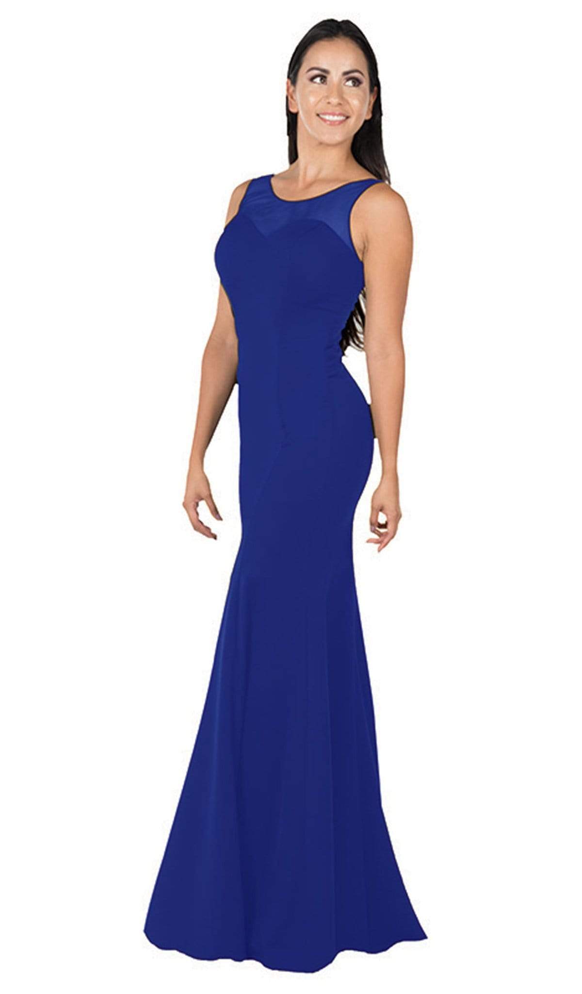 Poly USA - 8148 Sleeveless Illusion Scoop Jersey Trumpet Dress
