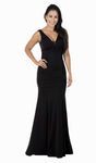 V-neck Back Zipper Illusion Open-Back Mermaid Sleeveless Floor Length Jersey Plunging Neck Natural Waistline Dress