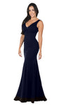 V-neck Natural Waistline Plunging Neck Sleeveless Floor Length Jersey Open-Back Back Zipper Illusion Mermaid Dress