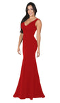 V-neck Floor Length Jersey Natural Waistline Mermaid Plunging Neck Sleeveless Open-Back Illusion Back Zipper Dress