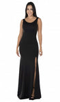 Sexy Plunging Neck Scoop Neck Sleeveless Jersey Natural Waistline Sheath Illusion Open-Back Cutout Slit Back Zipper Floor Length Sheath Dress