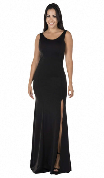 Sexy Plunging Neck Scoop Neck Natural Waistline Sheath Jersey Floor Length Illusion Open-Back Slit Cutout Back Zipper Sleeveless Sheath Dress