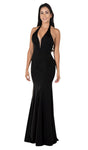 V-neck Halter Mermaid Sleeveless Back Zipper Sheer Open-Back Natural Waistline Evening Dress