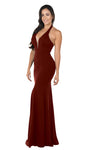 V-neck Halter Sleeveless Natural Waistline Mermaid Sheer Open-Back Back Zipper Evening Dress