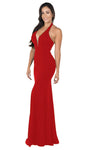 V-neck Halter Mermaid Natural Waistline Open-Back Back Zipper Sheer Sleeveless Evening Dress