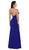 Poly USA - 8262 Deep V Neckline Halter Top Mermaid Evening Gown Special Occasion Dress XS / Royal