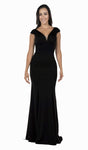 Sophisticated V-neck Sheath Jersey Plunging Neck Cap Sleeves Floor Length Back Zipper Illusion Open-Back Natural Waistline Sheath Dress With Ruffles