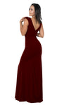 Sophisticated V-neck Sheath Floor Length Natural Waistline Back Zipper Illusion Open-Back Cap Sleeves Plunging Neck Jersey Sheath Dress With Ruffles