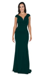 Sophisticated V-neck Sheath Plunging Neck Natural Waistline Jersey Cap Sleeves Back Zipper Open-Back Illusion Floor Length Sheath Dress With Ruffles