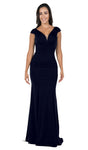 Sophisticated V-neck Illusion Open-Back Back Zipper Cap Sleeves Natural Waistline Floor Length Plunging Neck Sheath Jersey Sheath Dress With Ruffles