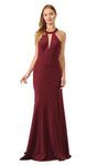 Sophisticated Floor Length Above the Knee Sleeveless Mermaid Natural Waistline Halter Back Zipper Fitted Cutout Dress with a Brush/Sweep Train