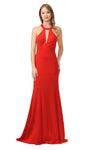 Sophisticated Halter Natural Waistline Floor Length Above the Knee Mermaid Sleeveless Back Zipper Fitted Cutout Dress with a Brush/Sweep Train