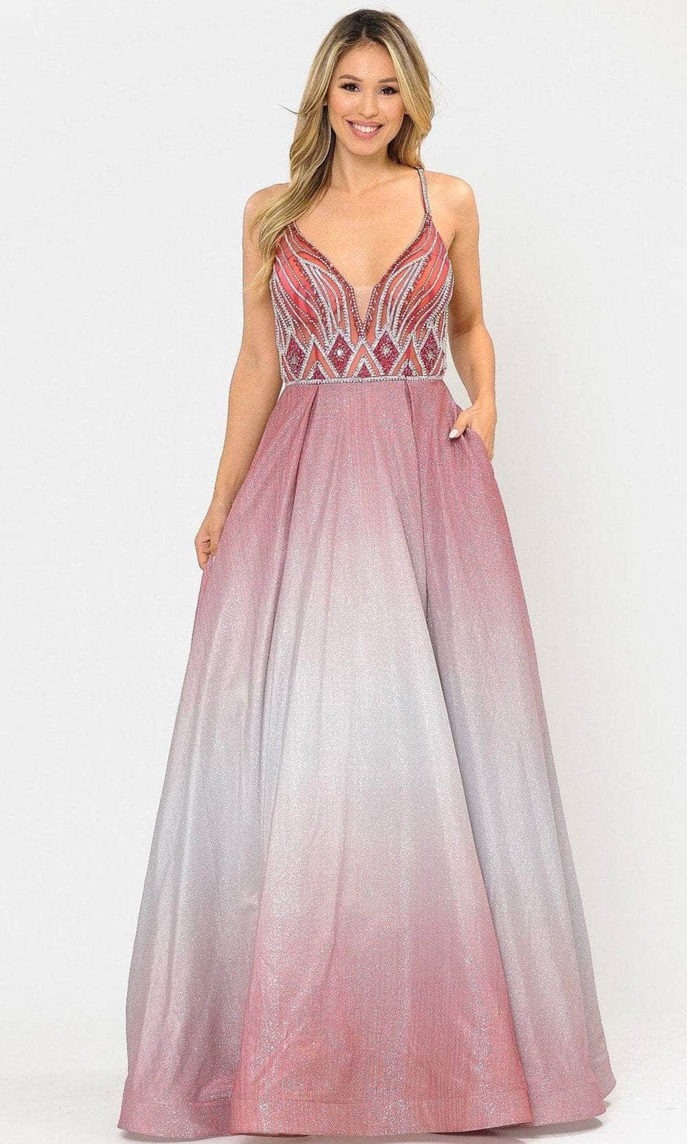 Poly USA 8350 - Sheer Beaded Ombre A-Line Prom Dress
