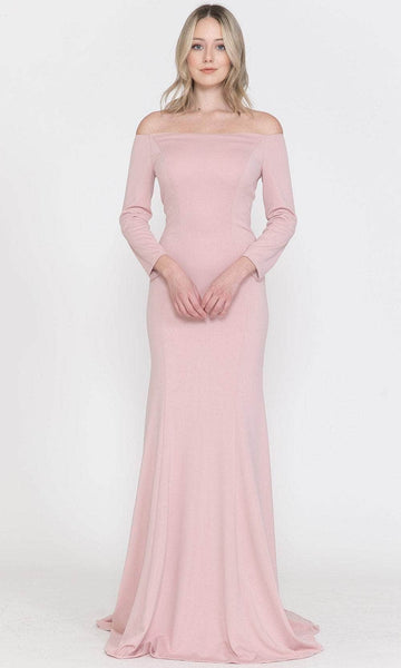 Natural Waistline Long Sleeves Off the Shoulder Back Zipper Fitted Mermaid Evening Dress/Mother-of-the-Bride Dress with a Brush/Sweep Train
