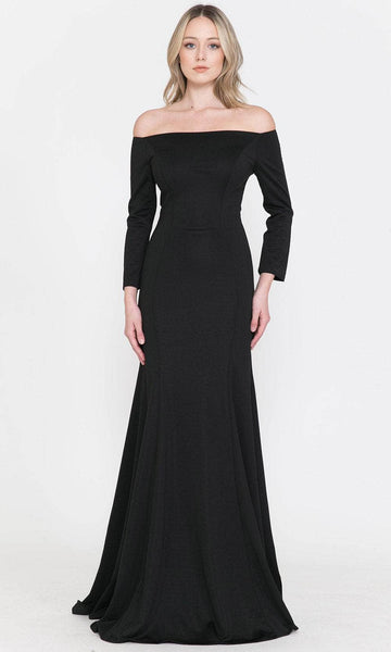 Long Sleeves Off the Shoulder Mermaid Natural Waistline Fitted Back Zipper Evening Dress/Mother-of-the-Bride Dress with a Brush/Sweep Train