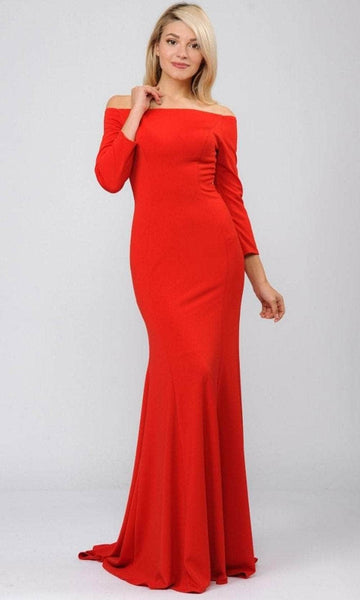 Fitted Back Zipper Long Sleeves Off the Shoulder Mermaid Natural Waistline Evening Dress/Mother-of-the-Bride Dress with a Brush/Sweep Train