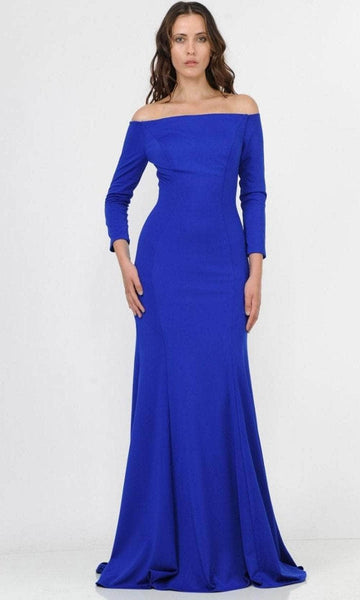 Long Sleeves Off the Shoulder Natural Waistline Back Zipper Fitted Mermaid Evening Dress/Mother-of-the-Bride Dress with a Brush/Sweep Train