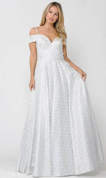 A-line Cold Shoulder Sleeves Spaghetti Strap Glittering Hidden Back Zipper Natural Waistline Lace Sweetheart Wedding Dress