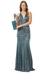 Tall V-neck Halter Floor Length Natural Waistline Mermaid Mesh Backless Glittering Back Zipper Fitted Dress with a Brush/Sweep Train