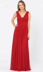 A-line V-neck Polyester Sheath Empire Waistline V Back Back Zipper Ruched Mesh Fitted Sleeveless Floor Length Sheath Dress with a Brush/Sweep Train