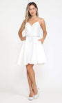 A-line Sweetheart Spaghetti Strap Short Natural Waistline Pocketed Lace-Up Beaded Dress