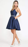 A-line Spaghetti Strap Sweetheart Natural Waistline Beaded Lace-Up Pocketed Short Dress