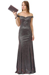 Tall Natural Waistline Off the Shoulder Sweetheart Fitted Back Zipper V Back Glittering Open-Back Mermaid Metallic Floor Length Evening Dress with a Brush/Sweep Train