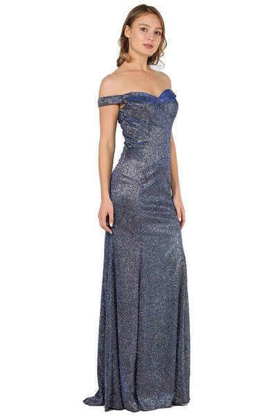 Tall Mermaid Floor Length Off the Shoulder Natural Waistline Sweetheart Metallic Glittering Fitted V Back Open-Back Back Zipper Evening Dress with a Brush/Sweep Train