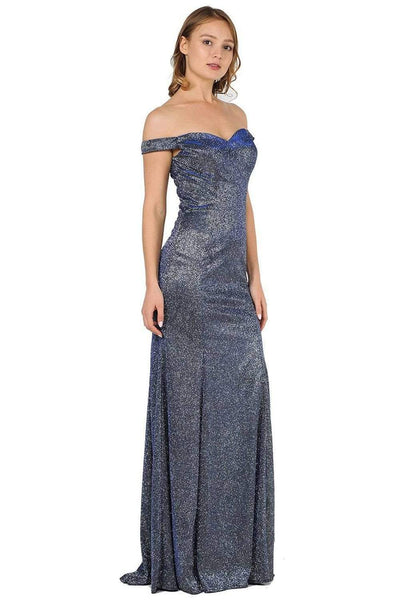 Tall Floor Length Sweetheart Metallic Natural Waistline Mermaid V Back Back Zipper Fitted Open-Back Glittering Off the Shoulder Evening Dress with a Brush/Sweep Train